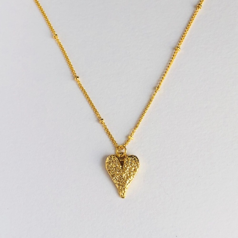 18K Gold Plated Textured Heart Dainty Satellite Necklace